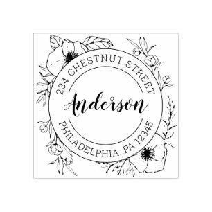 Rustic Floral Return Address Rubber Stamp