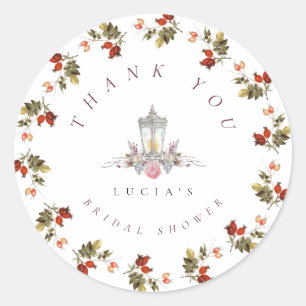 Rustic Floral Roses Bridal Shower Thank You Classic Round Sticker