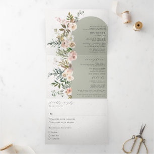 Rustic Floral Sage All in One Wedding Tri-Fold