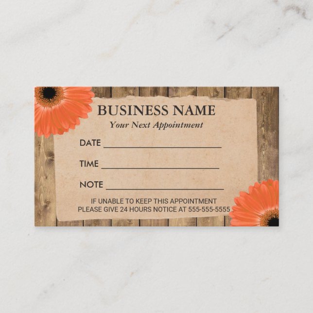 Rustic Floral Salon Spa Massage Appointment Card (Front)