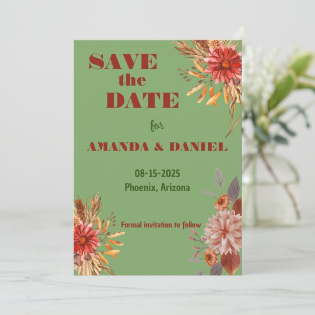 Rustic Floral Save the Date Invitation (Standing Front)
