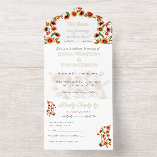 Rustic Floral Scandinavian Folk-Inspired Wedding All In One Invitation