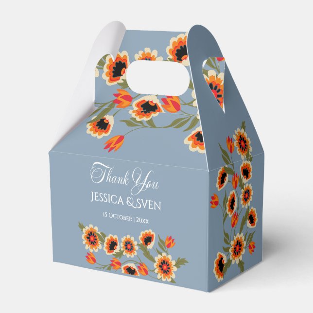 Rustic Floral Scandinavian Folk-Inspired Wedding Favor Box (Front Side)