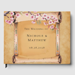 Rustic Floral Scroll Cherry Blossom Wedding Guest Book