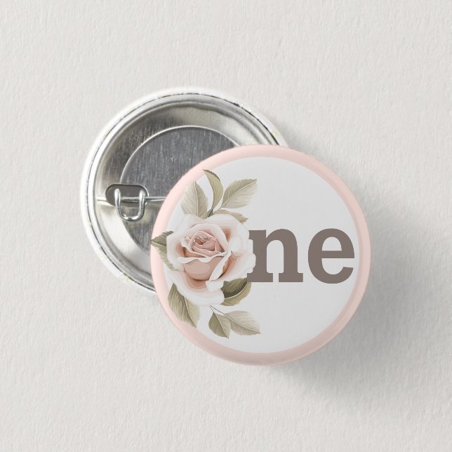Rustic Floral Shabby Chic Roses 1st Birthday Party 1 Inch Round Button (Front & Back)