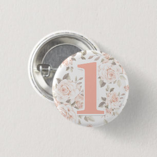 Rustic Floral Shabby Chic Roses 1st Birthday Party 1 Inch Round Button