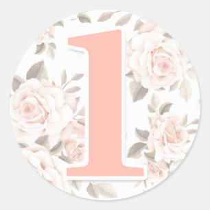 Rustic Floral Shabby Chic Roses 1st Birthday Party Classic Round Sticker