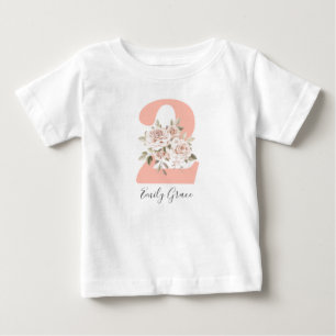 Rustic Floral Shabby Chic Roses 2nd Birthday Party Baby T-Shirt