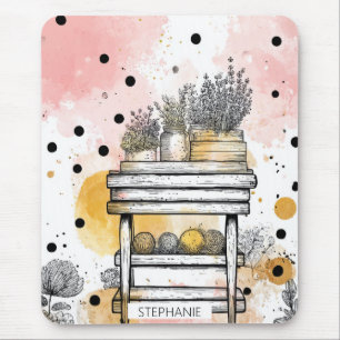 Rustic Floral Shelf with Soft Cottage Aesthetic Mouse Pad