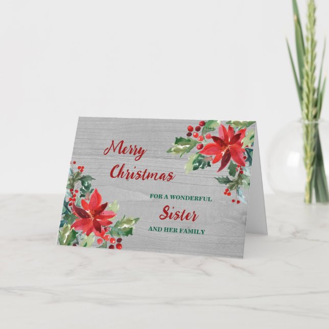 Rustic Floral Sister & Family Merry Christmas Card (Front)