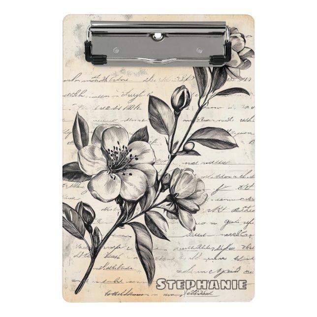 Rustic Floral Sketch with Calligraphy - Aged (2) Mini Clipboard (Front)