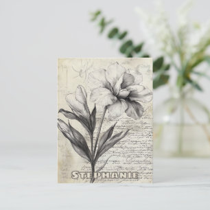 Rustic Floral Sketch with Calligraphy - Aged (3) Postcard