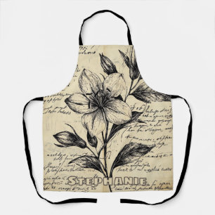Rustic Floral Sketch with Calligraphy - Aged (5) Apron