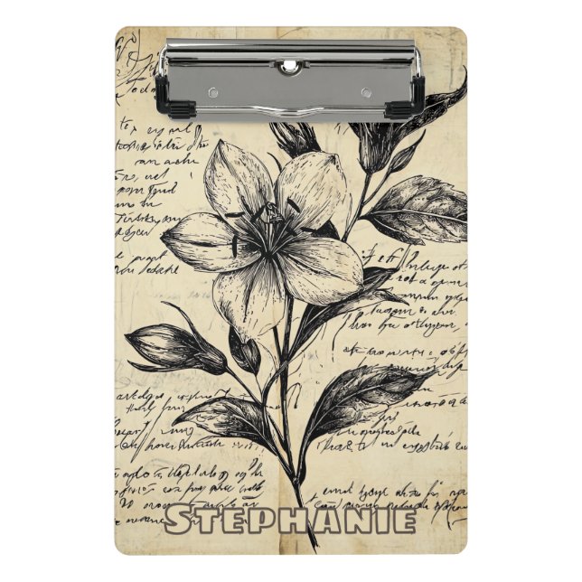 Rustic Floral Sketch with Calligraphy - Aged (5) Mini Clipboard (Front)
