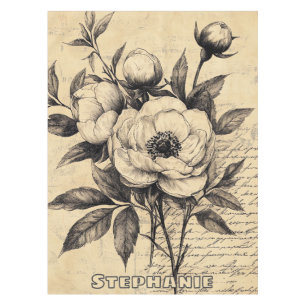 Rustic Floral Sketch with Calligraphy - Aged (9) Tablecloth