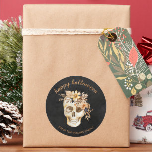 Rustic Floral Skull Halloween Square Sticker