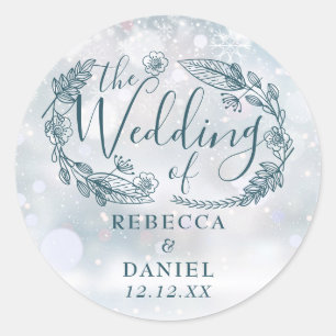 Rustic Floral Snowflakes Winter Wedding Classic Round Sticker