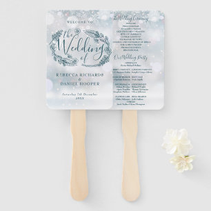 Rustic Floral Snowflakes Winter Wedding Program Hand Fan