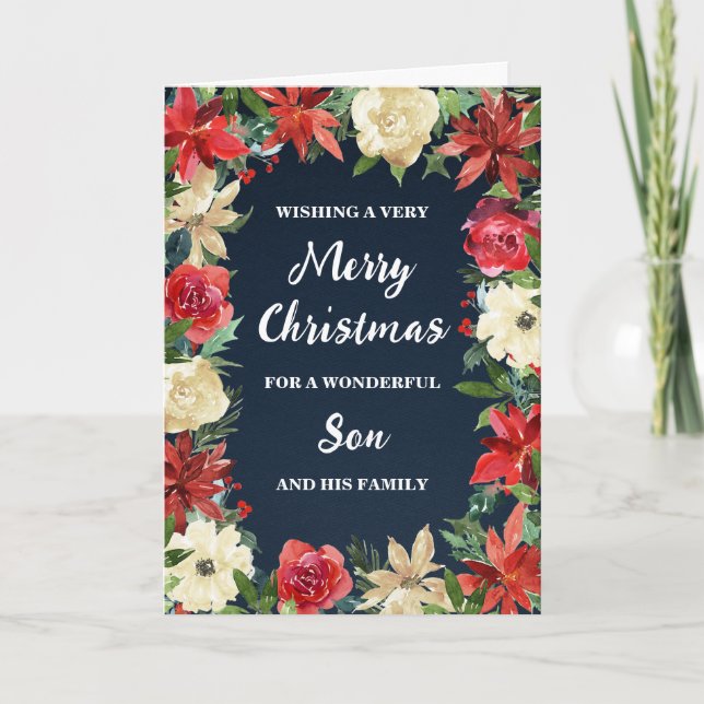 Rustic Floral Son & Family Merry Christmas Card (Front)
