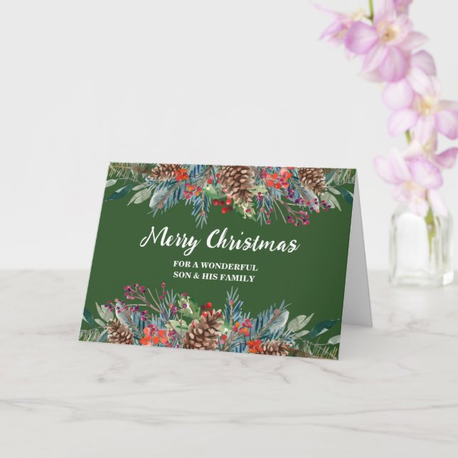 Rustic Floral Son & Family Merry Christmas Card (Orchid)