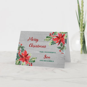 Rustic Floral Son & Family Merry Christmas Card