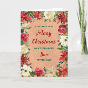 Rustic Floral Son Merry Christmas Card