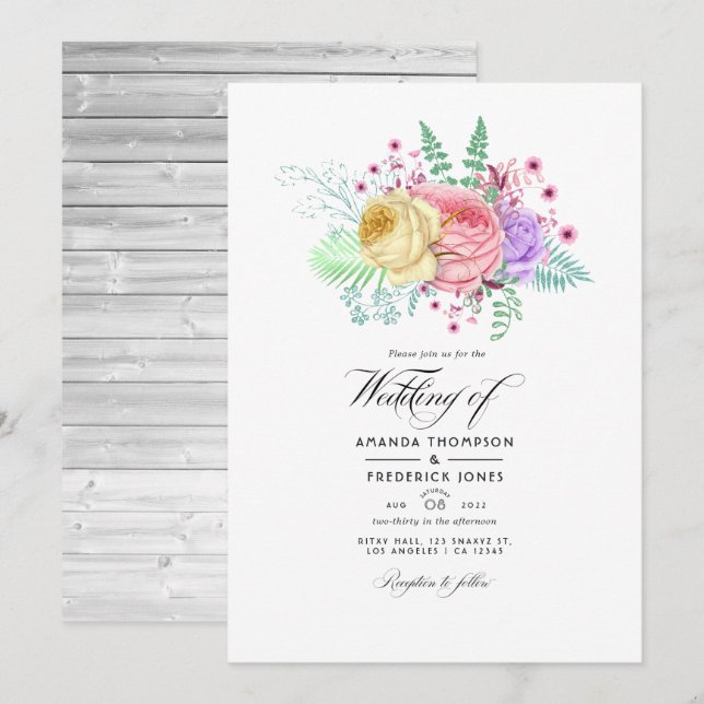 Rustic Floral Spring Wedding Invitation (Front/Back)