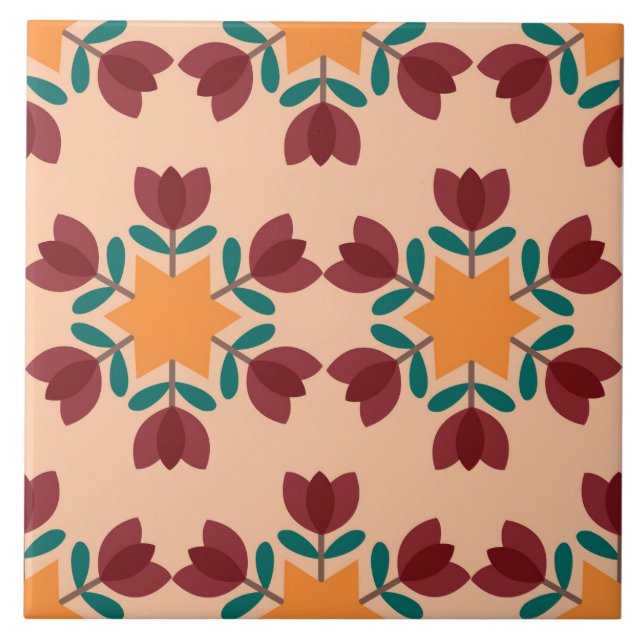 Rustic Floral Star Ceramic Tile – 6"x6" (Front)