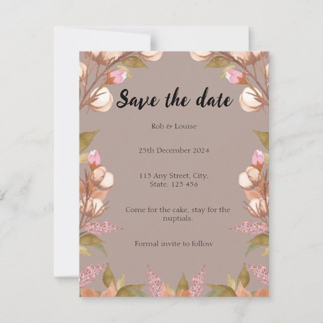 Rustic Floral Stay For The Cake Save The Date (Front)