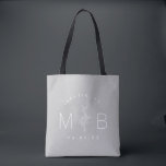 Rustic Floral Stem Wedding Monogram | Grey Tote Bag<br><div class="desc">Custom printed tote bags make a fun and functional wedding favour your guests will love! Personalize the template with the bride and groom's names or monogram initials. Add your wedding date, the city, state or venue name or any other custom text. This modern rustic logo-style design has a simple floral...</div>