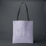 Rustic Floral Stem Wedding Monogram | Lilac Tote Bag<br><div class="desc">Custom printed tote bags make a fun and functional wedding favour your guests will love! Personalize the template with the bride and groom's names or monogram initials. Add your wedding date, the city, state or venue name or any other custom text. This modern rustic logo-style design has a simple floral...</div>