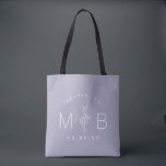 Rustic Floral Stem Wedding Monogram | Lilac Tote Bag<br><div class="desc">Custom printed tote bags make a fun and functional wedding favour your guests will love! Personalize the template with the bride and groom's names or monogram initials. Add your wedding date, the city, state or venue name or any other custom text. This modern rustic logo-style design has a simple floral...</div>