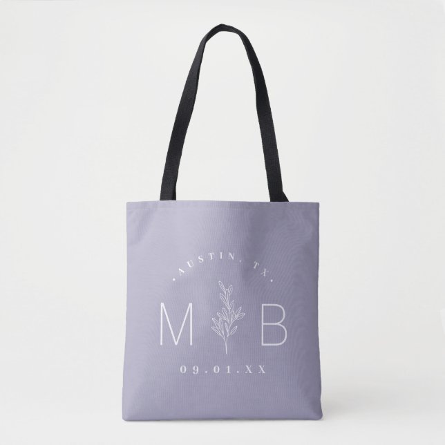 Rustic Floral Stem Wedding Monogram | Lilac Tote Bag (Front)
