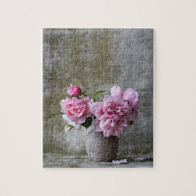 Rustic Floral Still Life with Pink Peonies Jigsaw Puzzle (Vertical)