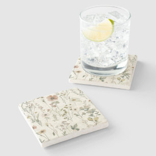 Rustic Floral Stone Coaster