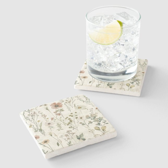 Rustic Floral Stone Coaster (Side)