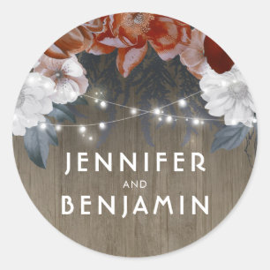 Rustic Floral String Lights Barn Wedding Classic Round Sticker