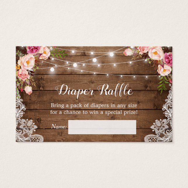 Rustic Floral String Lights Lace Diaper Raffle (Front)