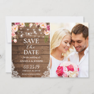 Rustic Floral String Lights Photo Save the Date