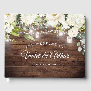 Rustic Floral String Lights Wedding  Guest Book