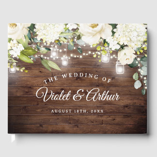 Rustic Floral String Lights Wedding  Guest Book