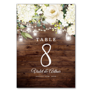 Rustic Floral String Lights Wedding Table Number