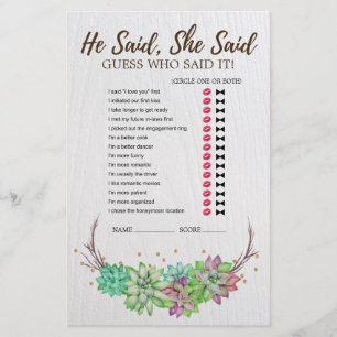 Rustic Floral Succulent Find the Guest Game