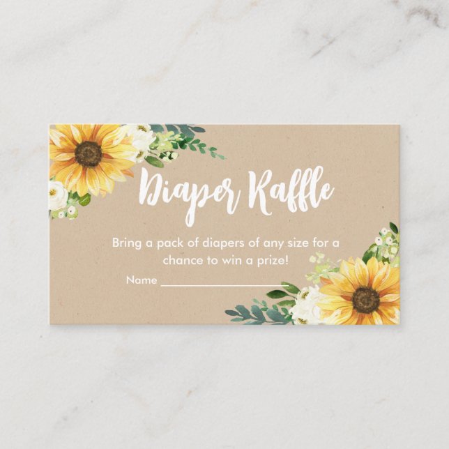 Rustic Floral Sunflower Baby Shower Diaper Raffle Enclosure Card (Front)