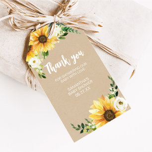 Rustic Floral Sunflower Baby Shower Favour Tags