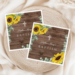 Rustic Floral Sunflower Cross Baptism Napkin