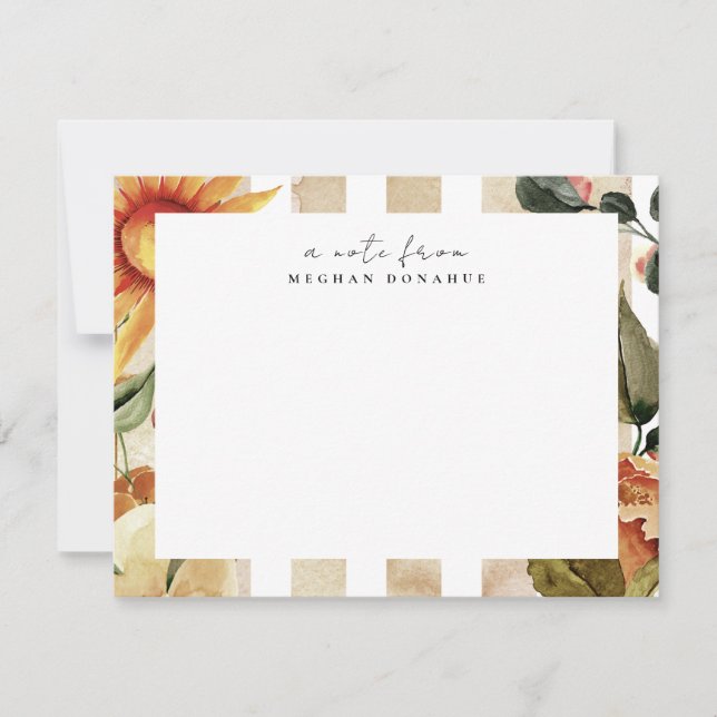Rustic Floral Sunflower Personalized Stationery Card (Front)