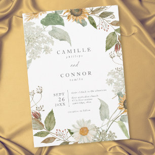 Rustic Floral Sunflower Wildflower Wedding Invitation