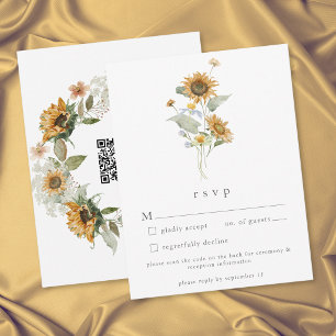 Rustic Floral Sunflower Wildflower Wedding QR RSVP Card