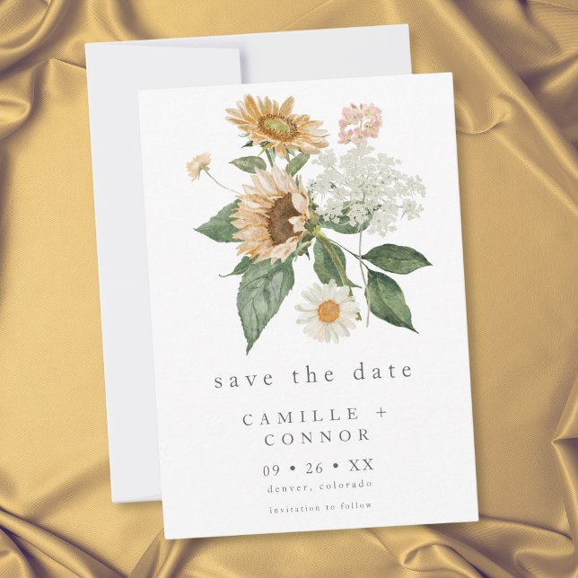 Rustic Floral Sunflower Wildflower Wedding Save The Date (Rustic Floral Sunflower Wildflower Wedding Save The Date)